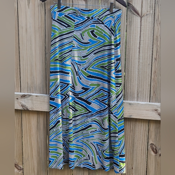 Kasper Flowy Geometric White Blue Green Skirt - Picture 2 of 5